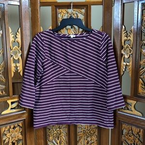 Talbots Purple Striped Cotton-Blend Top Women Sz LP 3/4 Sleeve Adult